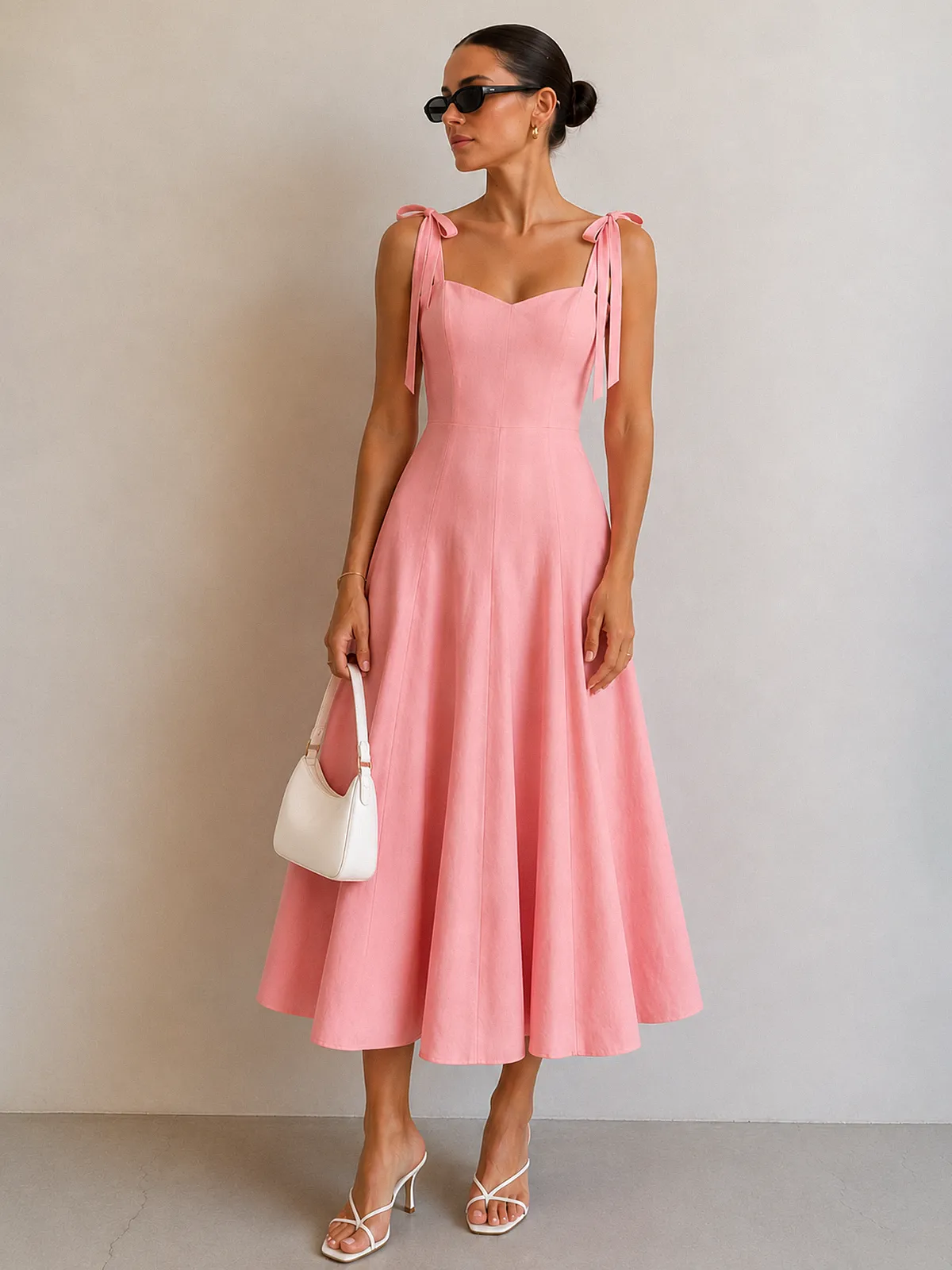 Bow Tie Straps Cotton Midi Dress sold by COMMENSE
