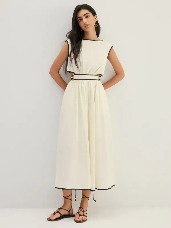 Contrast Trim Cutout Tie Back Midi Dress made by COMMENSE