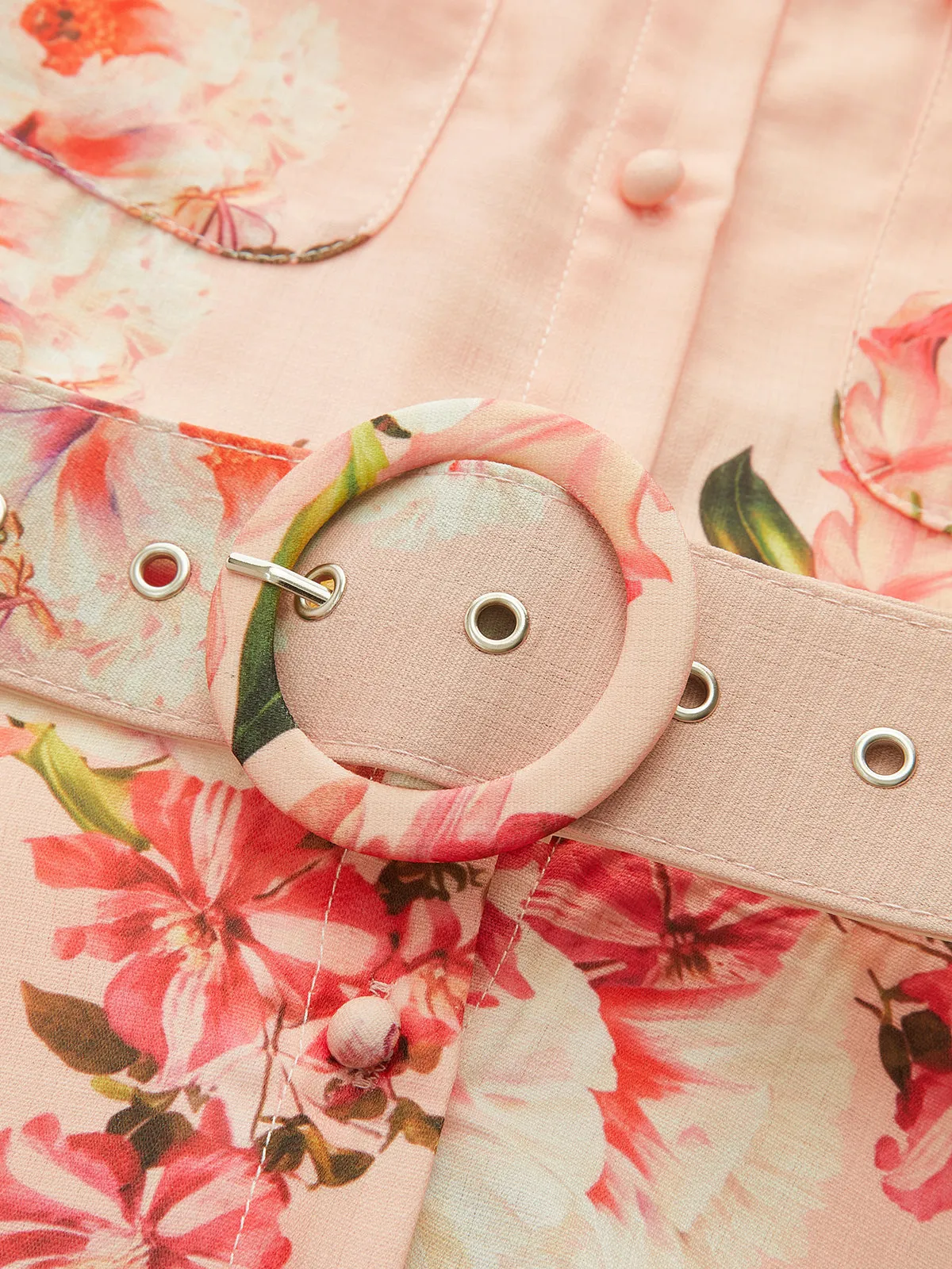 Floral Print Belted Linen Blend Shirt Dress sold by COMMENSE product image thumbnail 4