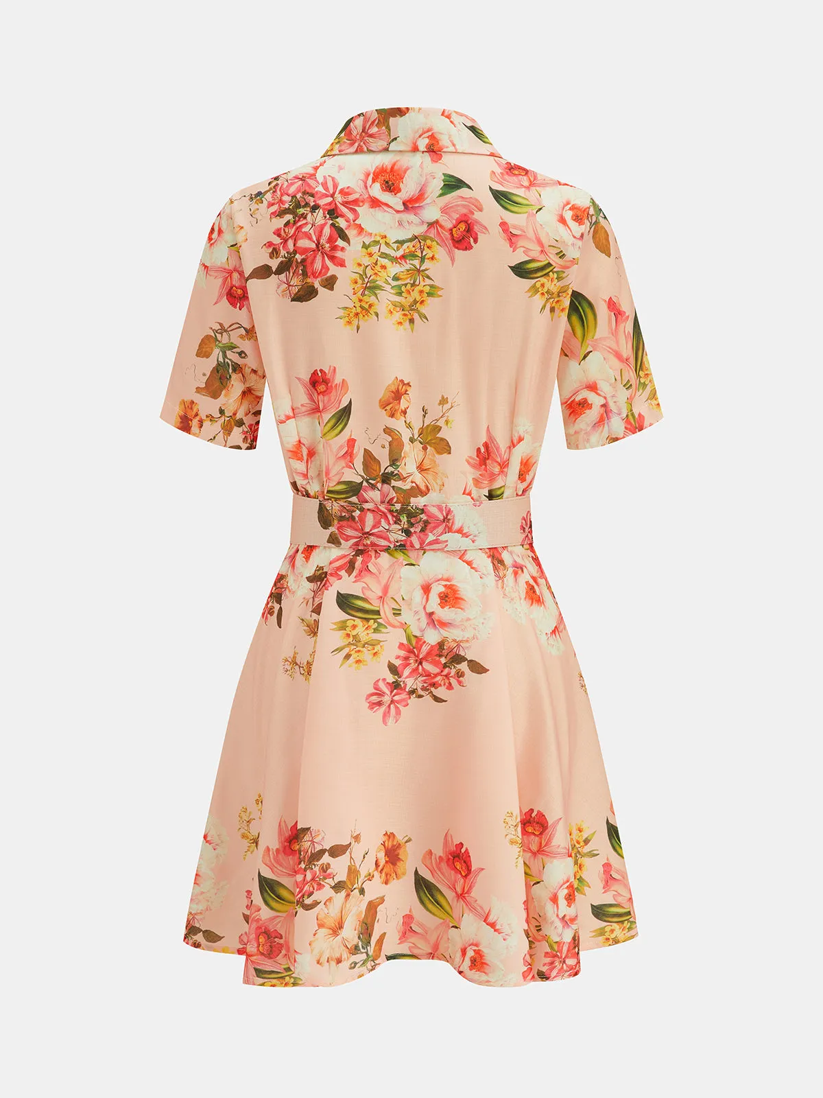 Floral Print Belted Linen Blend Shirt Dress sold by COMMENSE product image thumbnail 3