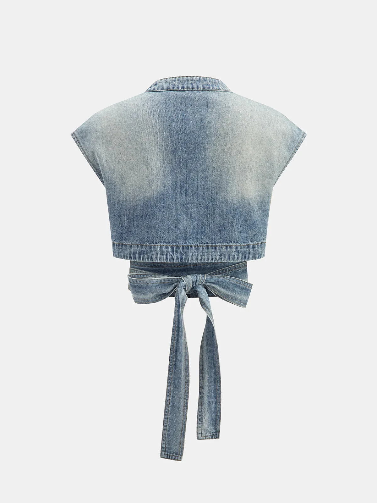 Denim Tie-Back Crop Top sold by COMMENSE product image thumbnail 2