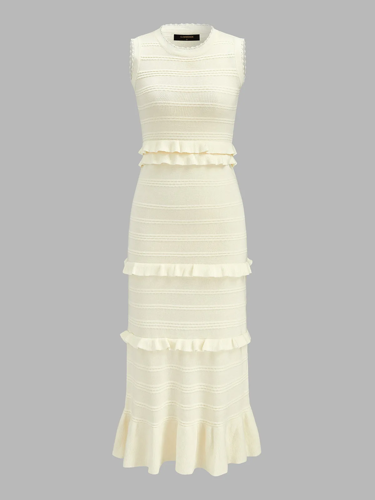 Tiered Ruffle Knit Maxi Dress sold by COMMENSE