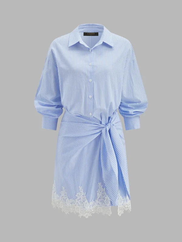 Striped Shirt Dress with Detachable Lace Hem Wrap made by COMMENSE