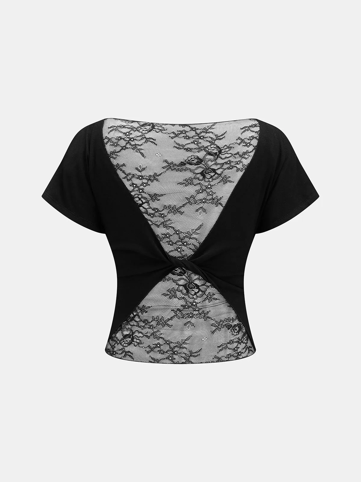 Lace Panel Twisted Short Sleeve Top sold by COMMENSE product image thumbnail 3