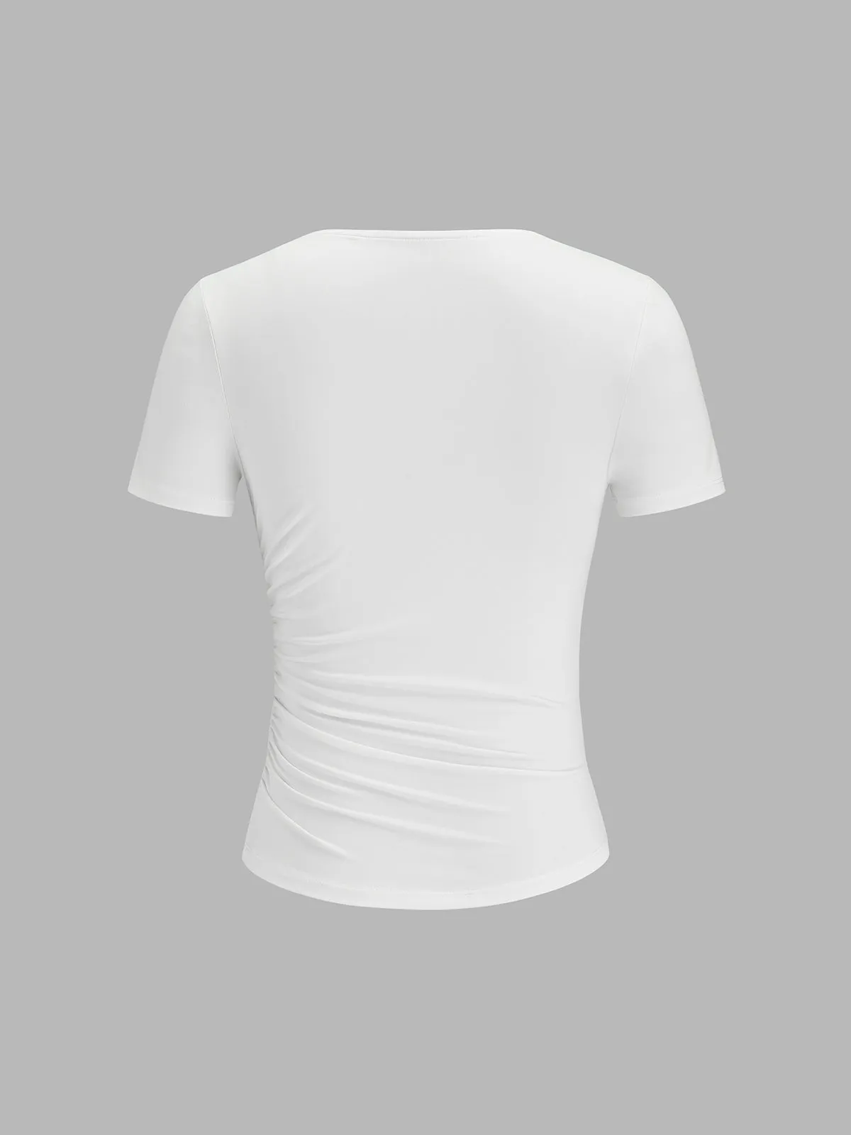 Asymmetrical Ruched Fitted Short Sleeve Top sold by COMMENSE product image thumbnail 4