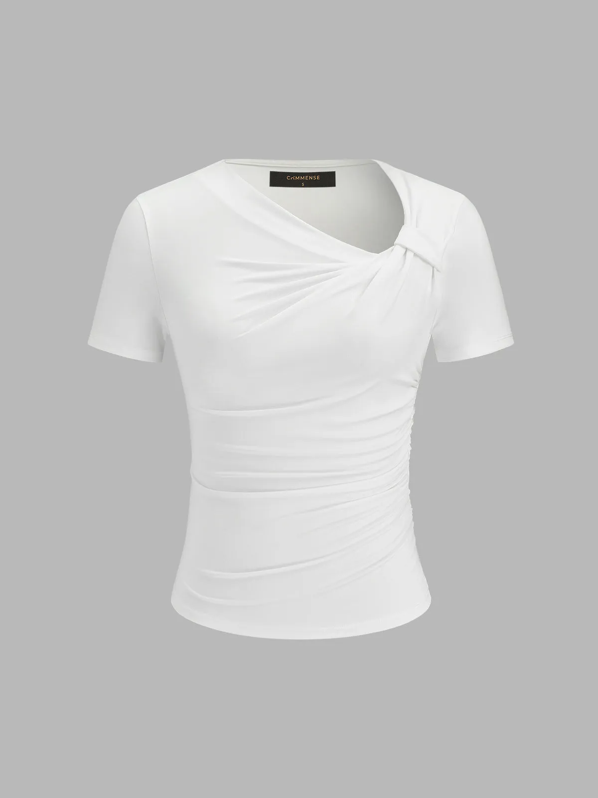 Asymmetrical Ruched Fitted Short Sleeve Top sold by COMMENSE product image thumbnail 2