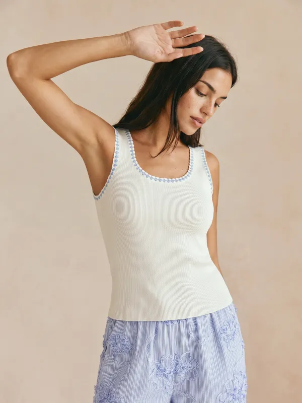 Contrast Stitch Ribbed Knit Tank Top made by COMMENSE