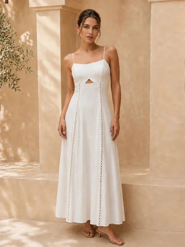 Front Cutout Eyelet Lace Slip Maxi Dress made by COMMENSE