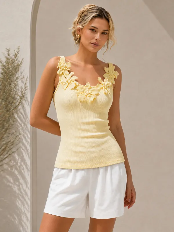 3D Floral Ribbed Knit Tank Top made by COMMENSE