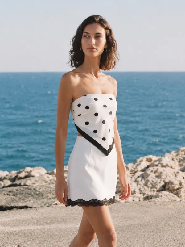 Polka Dot Wrap Tie Backless Tube Top made by COMMENSE