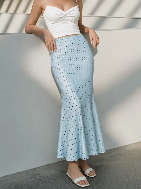 Polka Dot Satin Mermaid Maxi Skirts made by COMMENSE