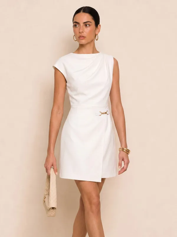 Sleeveless Buckle Detail Sheath Mini Dress made by COMMENSE