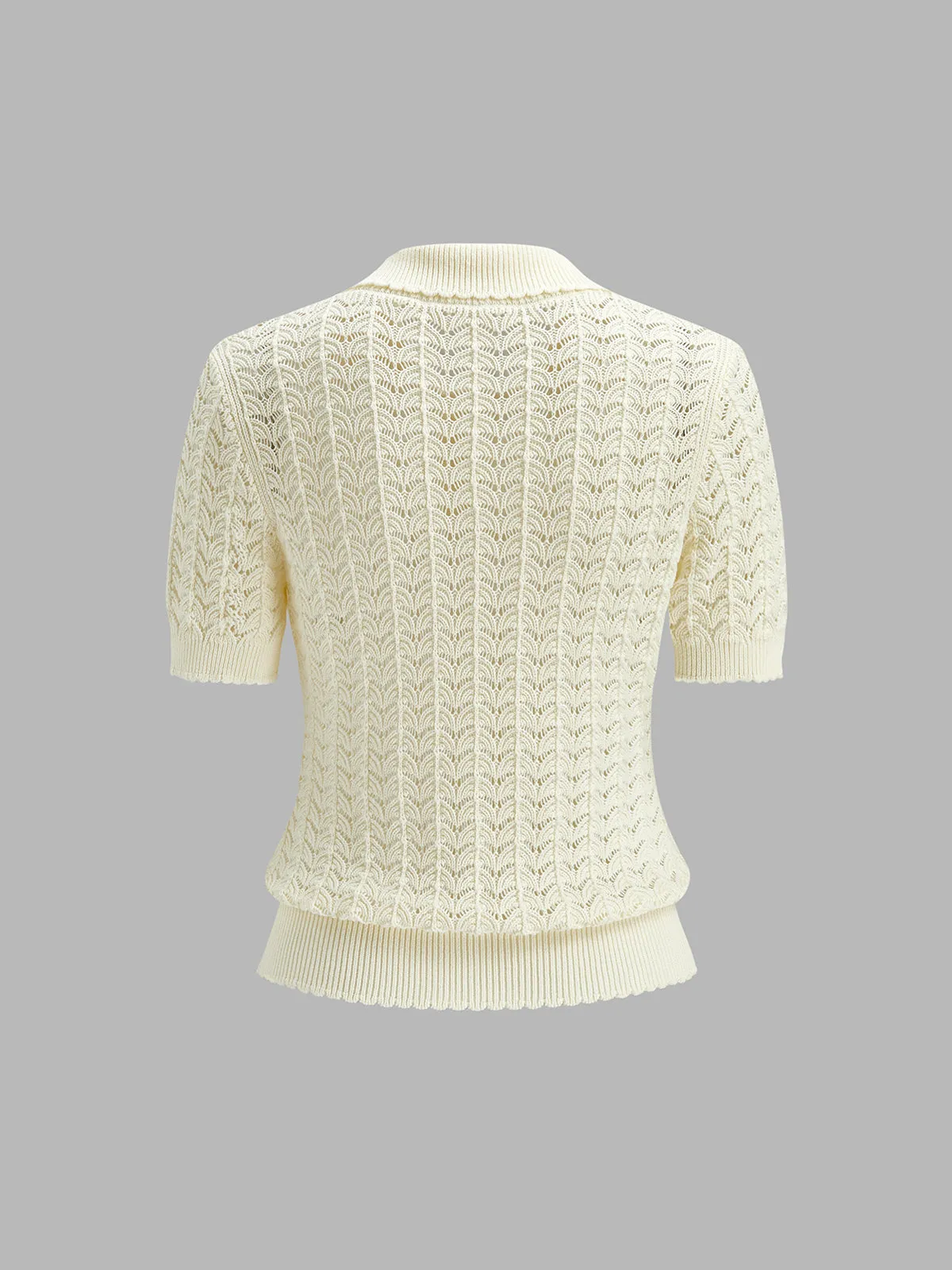 Openwork Short Sleeve Collared Knitted Top sold by COMMENSE product image thumbnail 3
