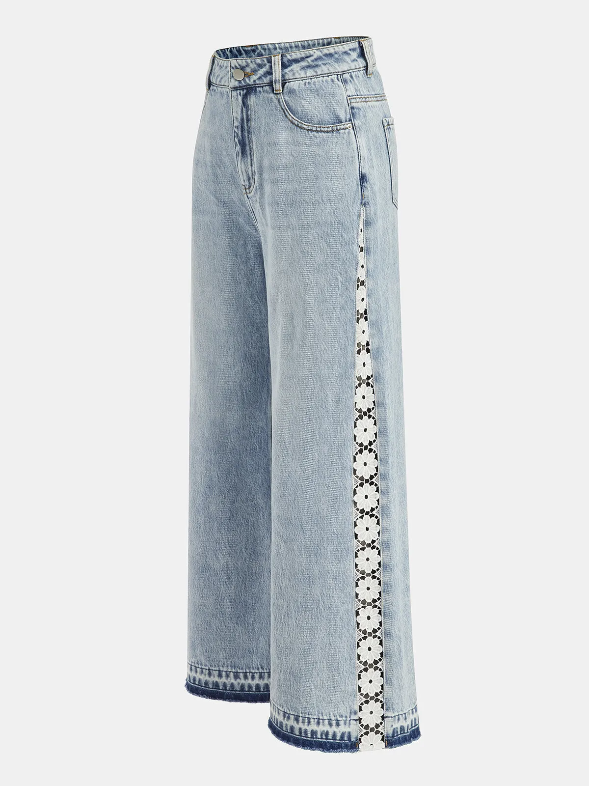 Side Lace Panel Wide Leg Jeans sold by COMMENSE product image thumbnail 4