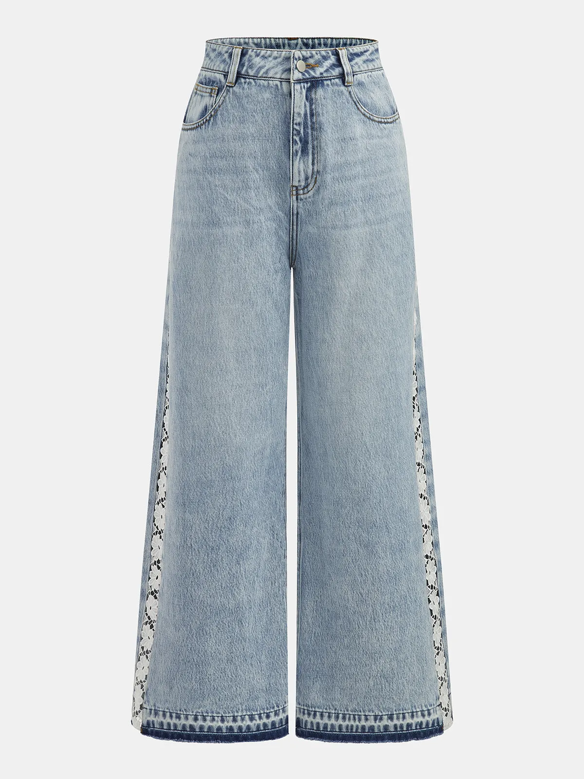 Side Lace Panel Wide Leg Jeans sold by COMMENSE product image thumbnail 3