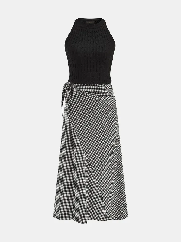 Cable Knit Top & Gingham Wrap Skirt Set made by COMMENSE
