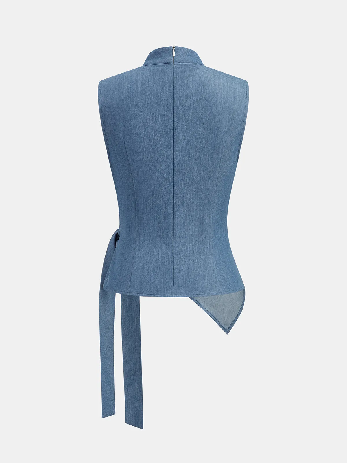 Stand Collar Metal Detail Tie Waist Tank Top sold by COMMENSE product image thumbnail 2