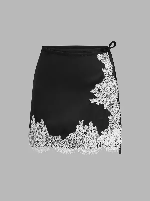Lace Trim Wrap Mini Skirt made by COMMENSE