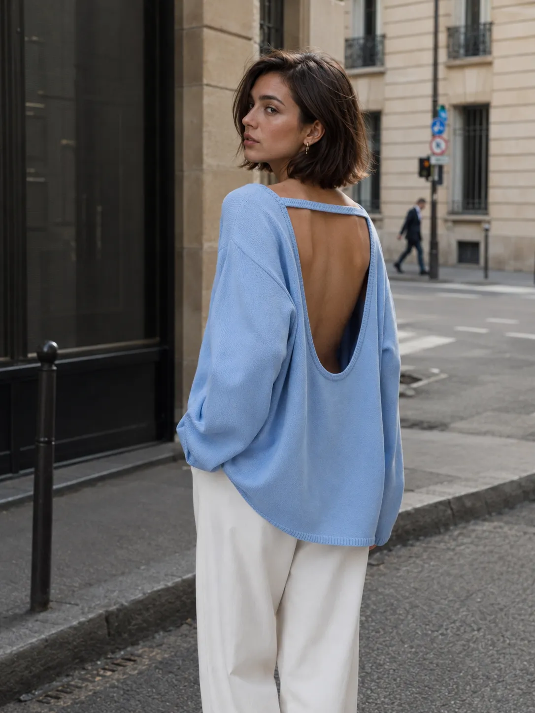 Loose Backless Long Sleeve Sweater sold by COMMENSE