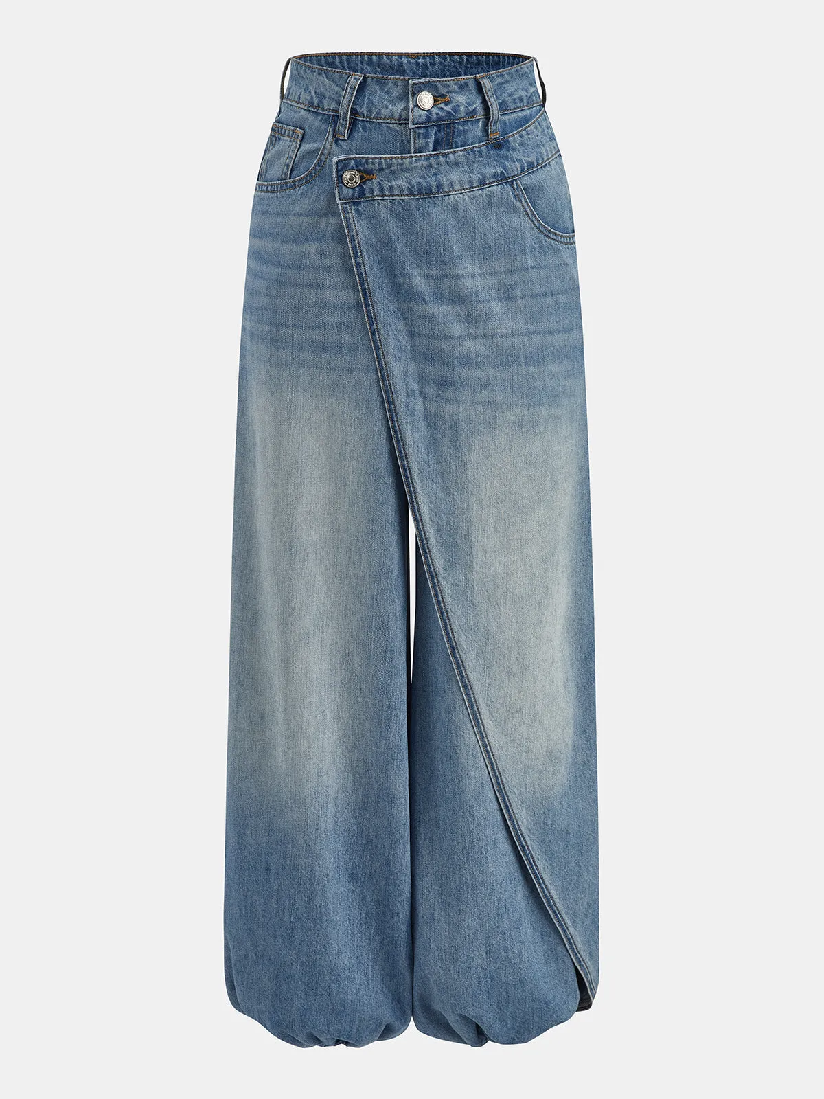 Cross Wrap Overlap Wide Leg Jeans sold by COMMENSE product image thumbnail 2