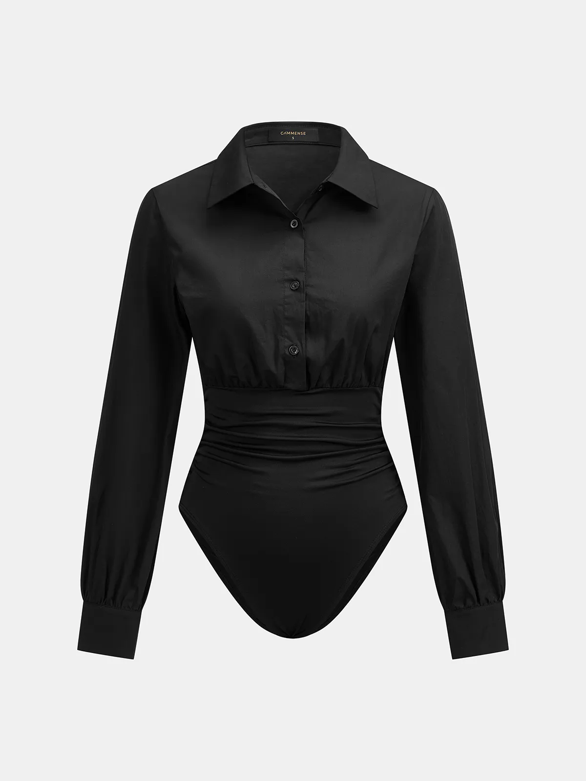 Collared Ruched Long Sleeve Bodysuit sold by COMMENSE product image thumbnail 2
