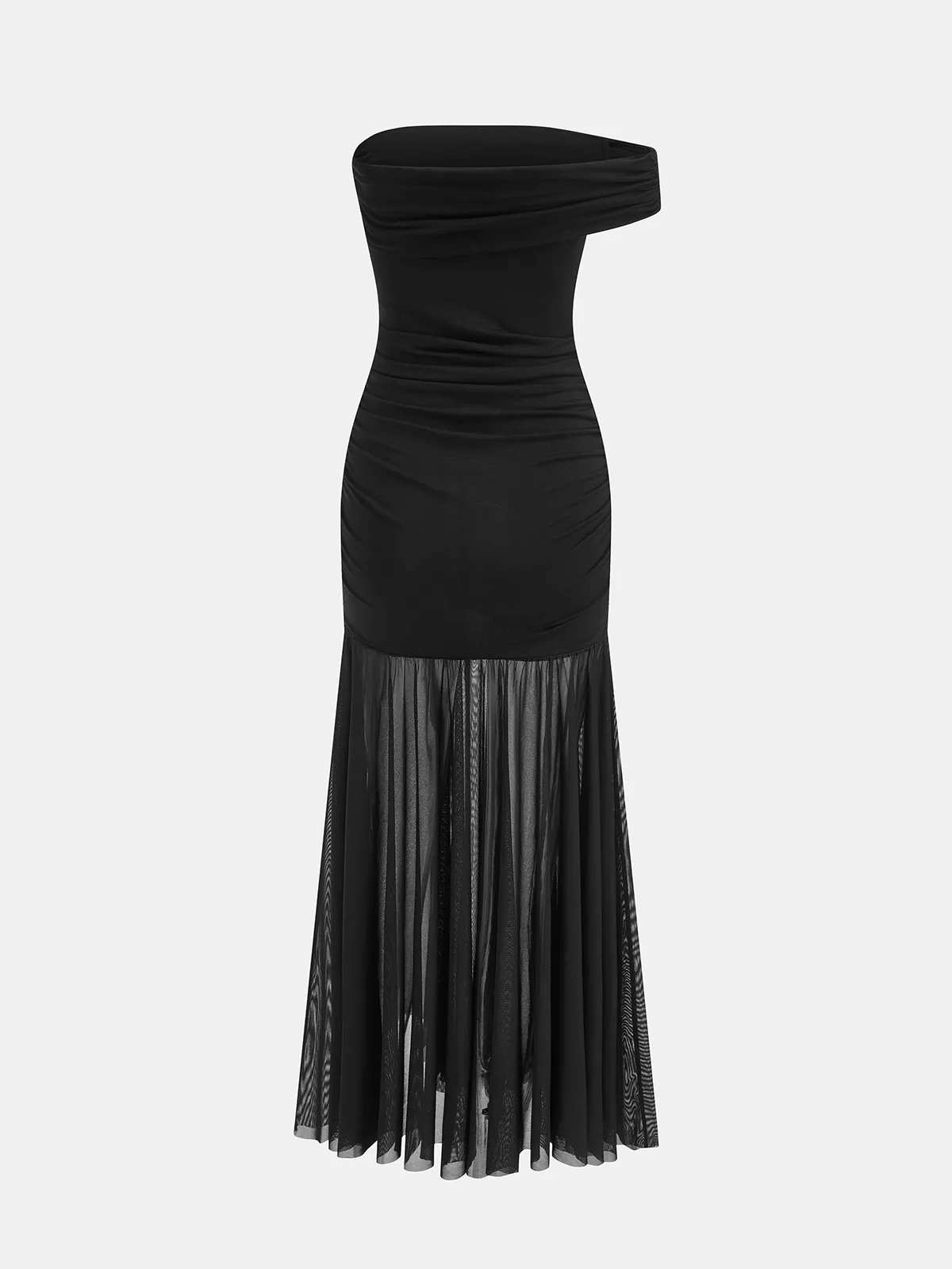 Off Shoulder Ruched Mesh Flowy Maxi Dress sold by COMMENSE product image thumbnail 3