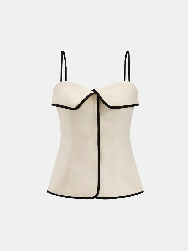 Contrast Piping Foldover Cotton Linen Cami Top made by COMMENSE