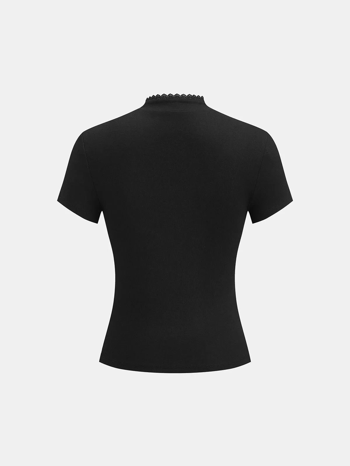 Lace Trim Keyhole Short Sleeve Top sold by COMMENSE product image thumbnail 3