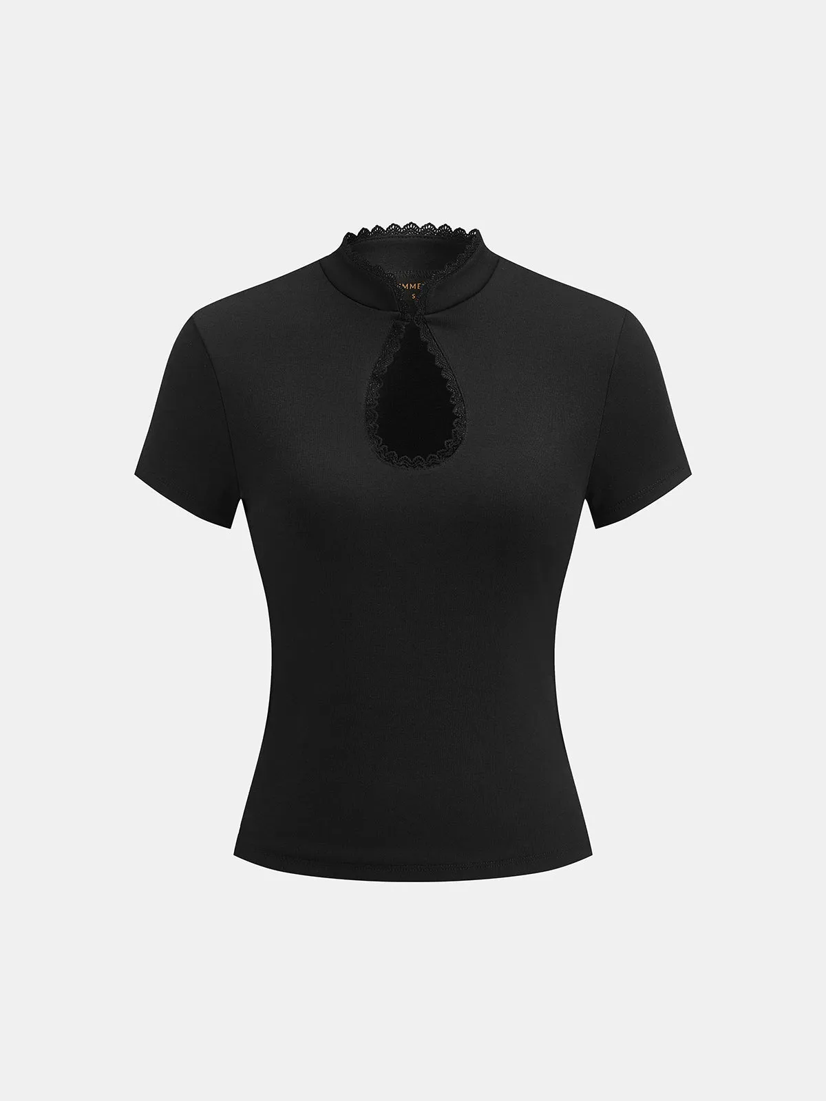 Lace Trim Keyhole Short Sleeve Top sold by COMMENSE product image thumbnail 2