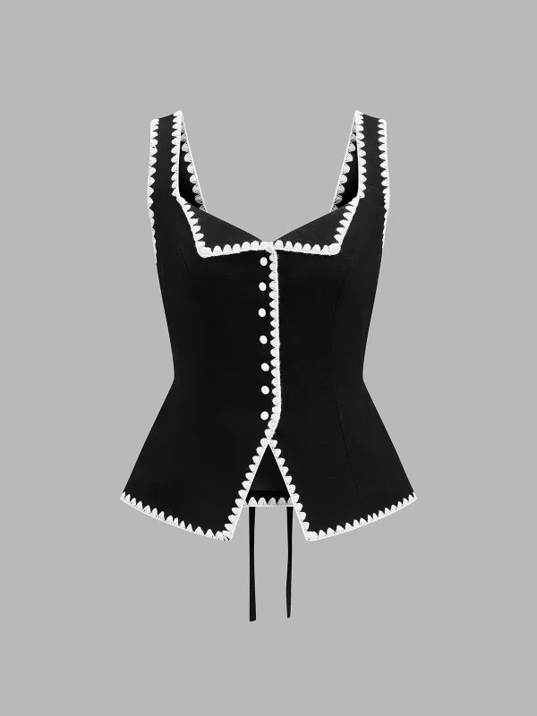 Scalloped Trim Button Front Tank Top made by COMMENSE