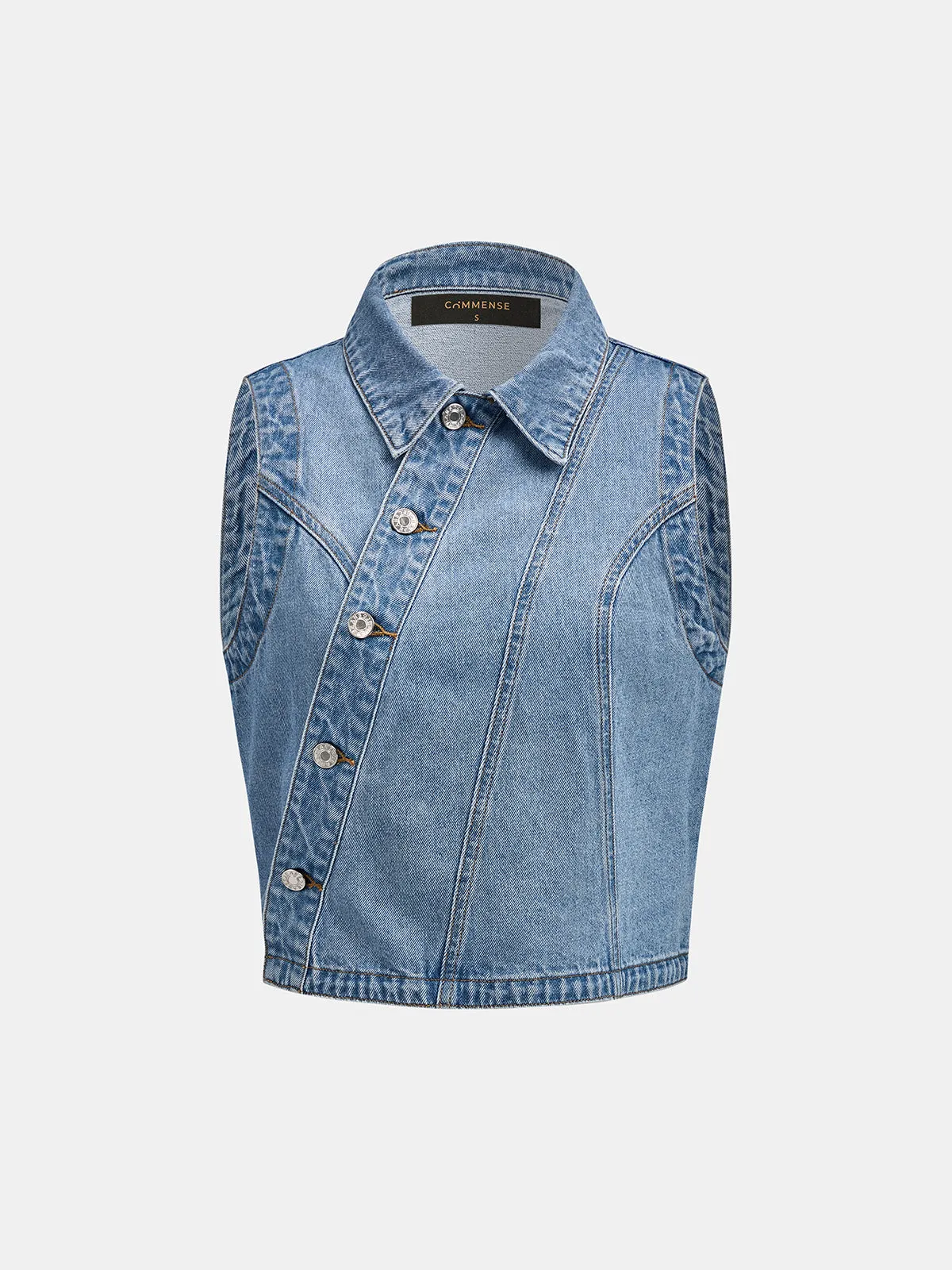 Collared Asymmetric Button Denim Vest sold by COMMENSE product image thumbnail 2