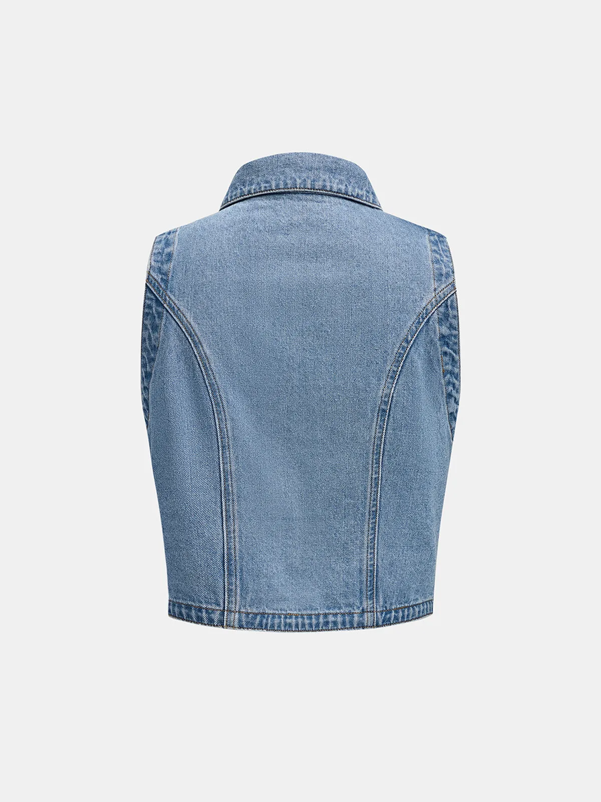 Collared Asymmetric Button Denim Vest sold by COMMENSE product image thumbnail 3