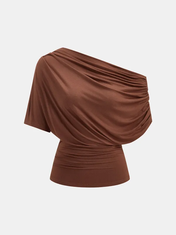 Asymmetric Off Shoulder Draped Blouse made by COMMENSE