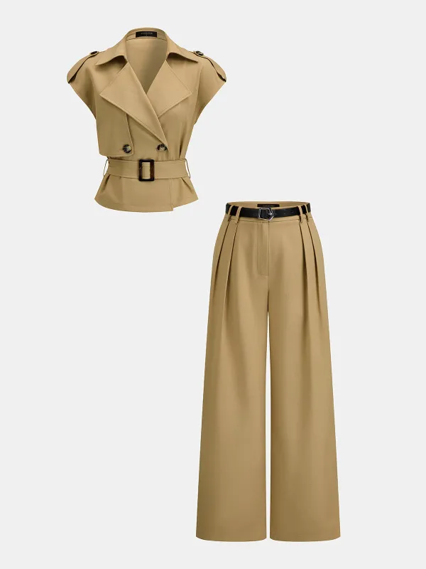 Trench Belted Blouse & Pleated Pants Set made by COMMENSE