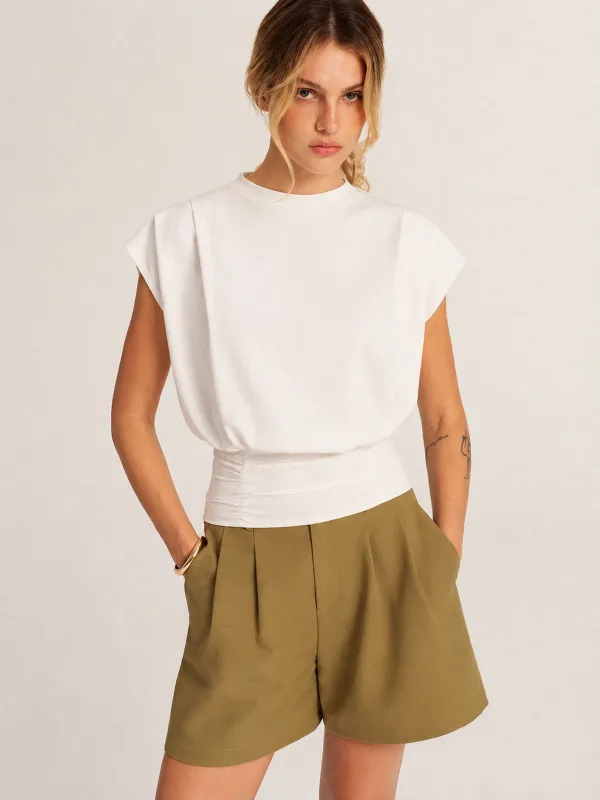 Cap Sleeve Ruched Waist Top made by COMMENSE
