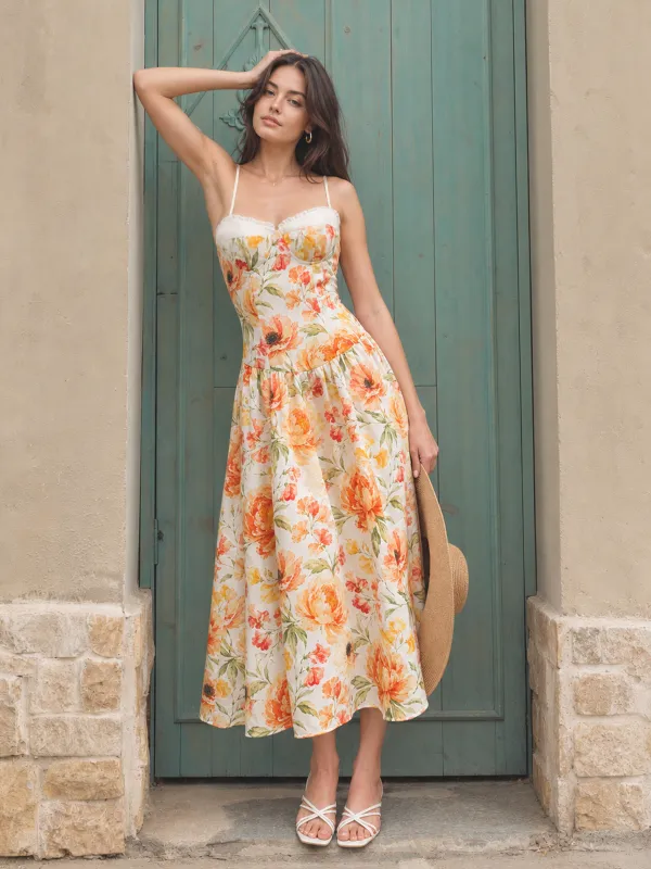 Ruffle Bust Floral Print Cami Midi Dress made by COMMENSE