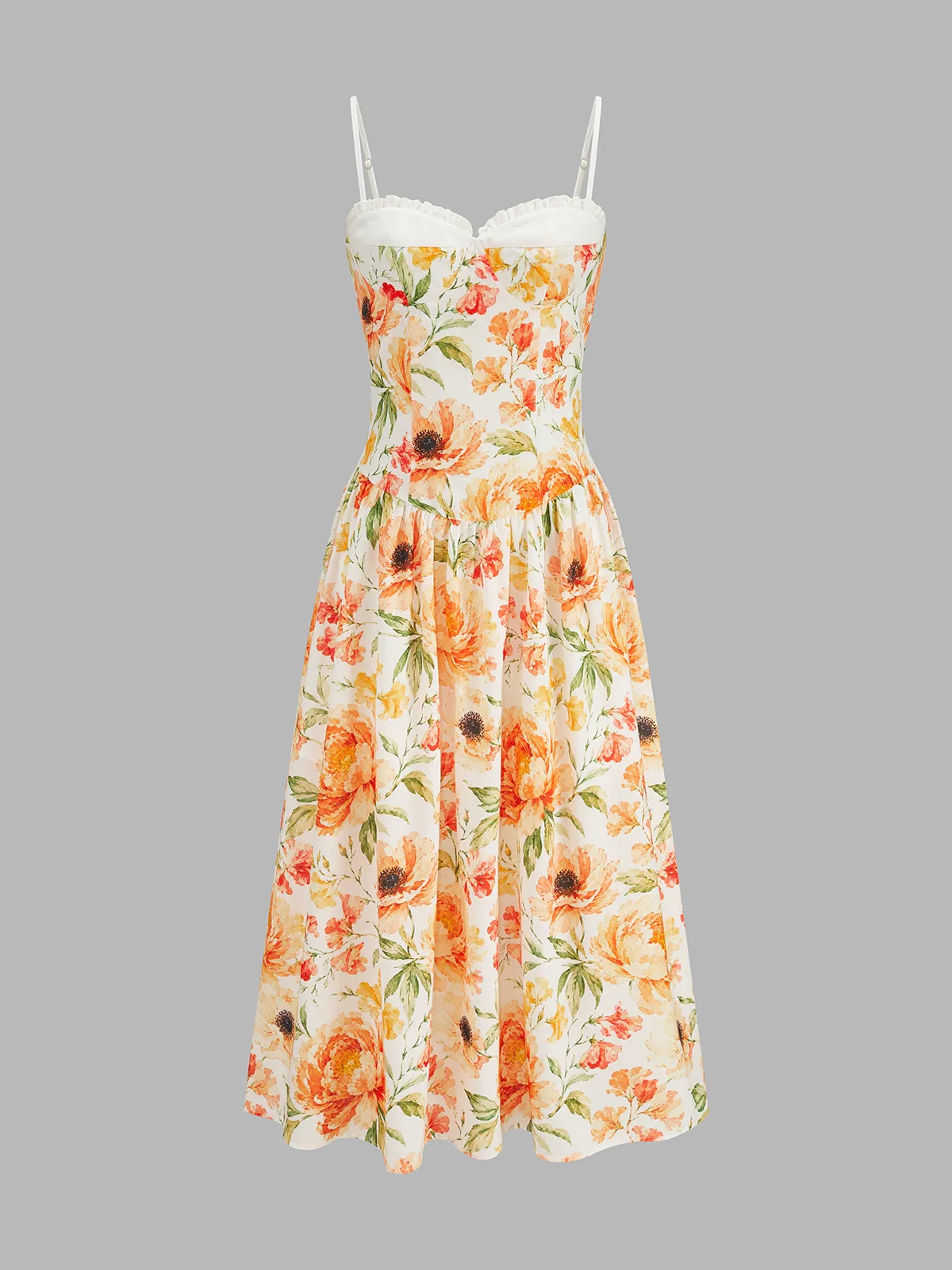 Ruffle Bust Floral Print Cami Midi Dress sold by COMMENSE product image thumbnail 2