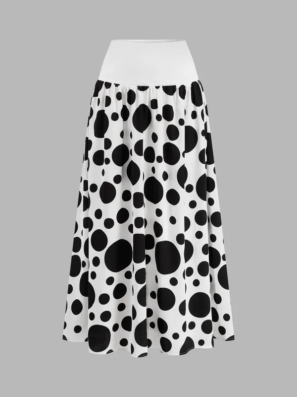 Irregular Dot Mid Waist Flared Maxi Skirt made by COMMENSE