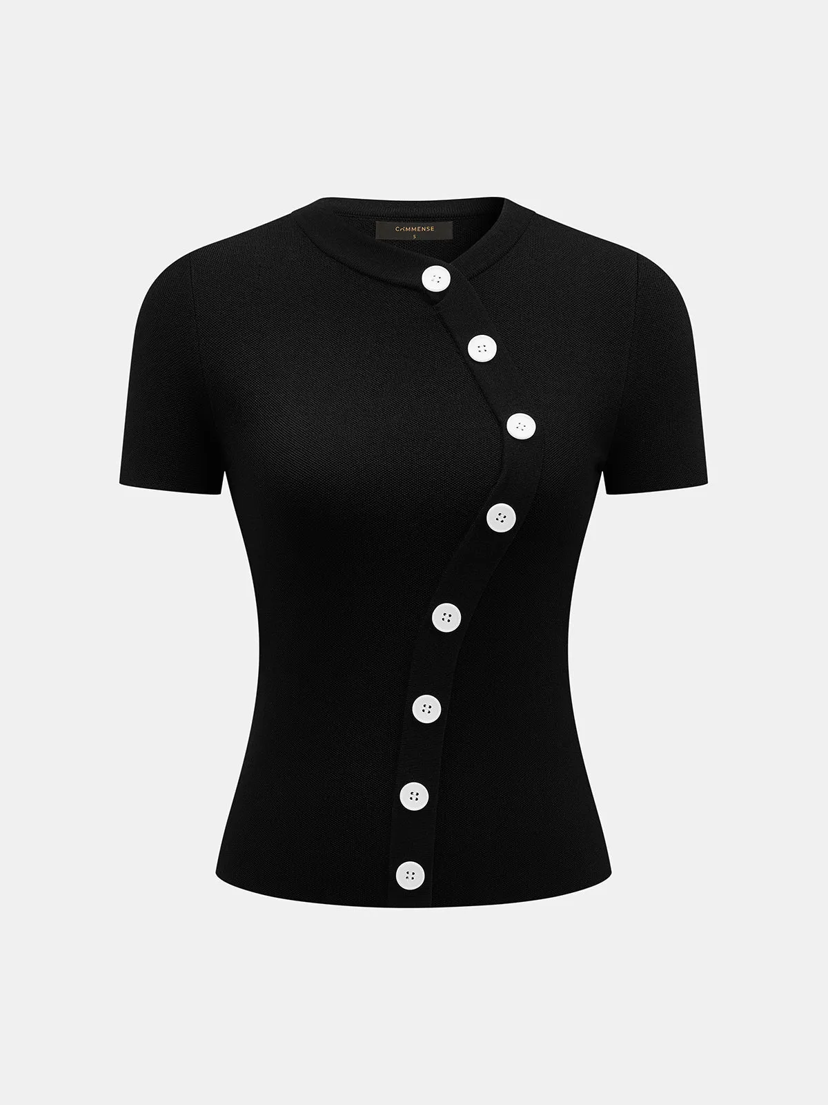 Diagonal Button Short Sleeve Knit Top sold by COMMENSE product image thumbnail 2