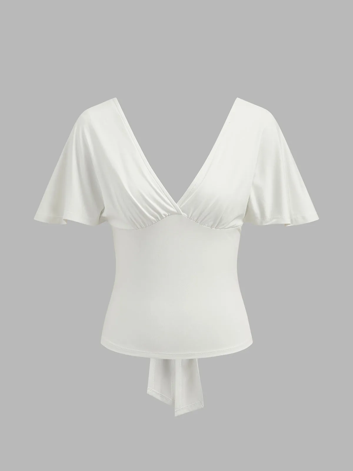 V Neck Flutter Sleeve Tie-Back Top sold by COMMENSE product image thumbnail 2
