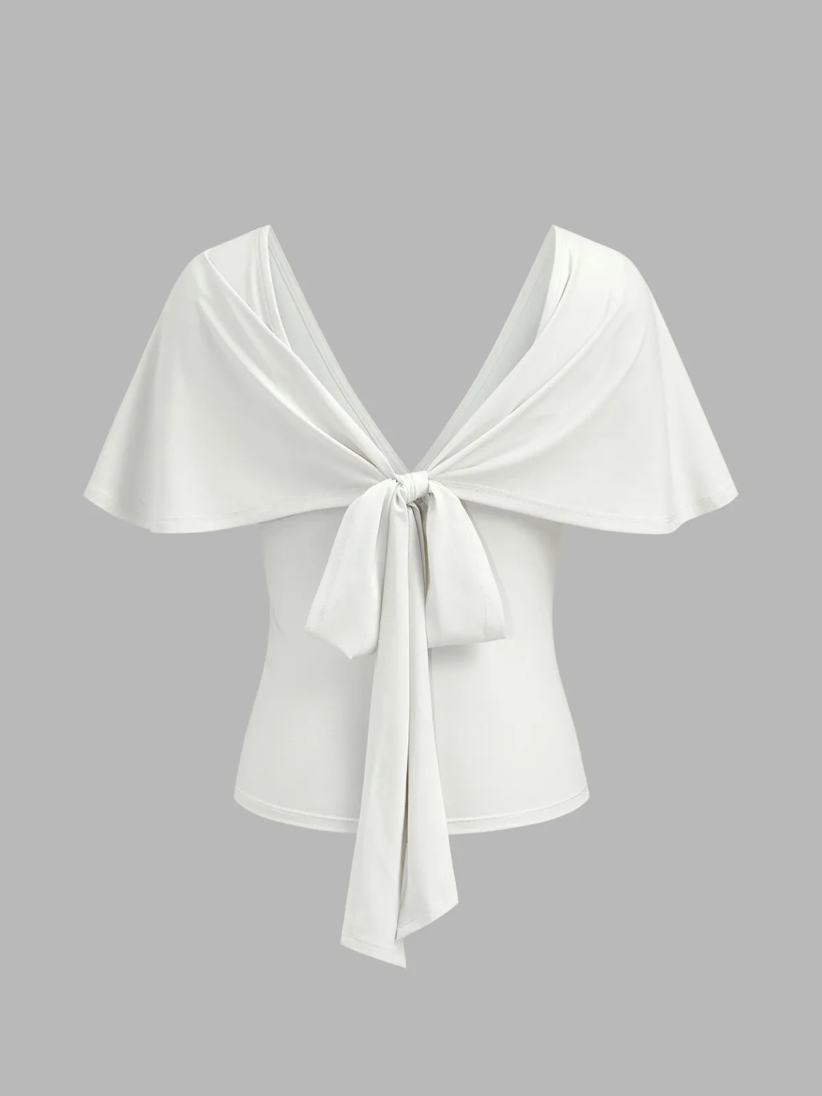 V Neck Flutter Sleeve Tie-Back Top sold by COMMENSE product image thumbnail 3