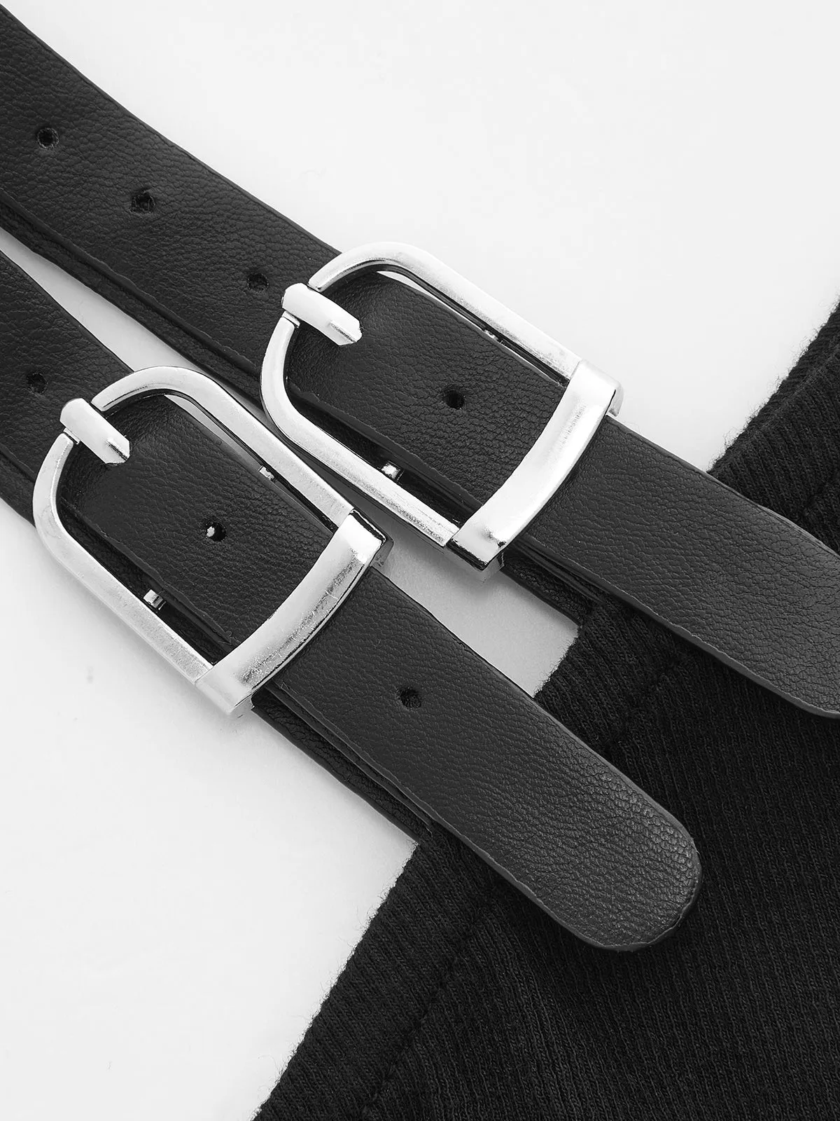 Double Buckle Strap Asymmetric Ribbed Top sold by COMMENSE product image thumbnail 4