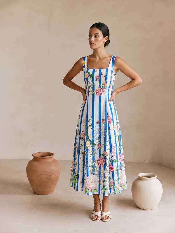 Floral Print Striped Sleeveless Maxi Dress made by COMMENSE