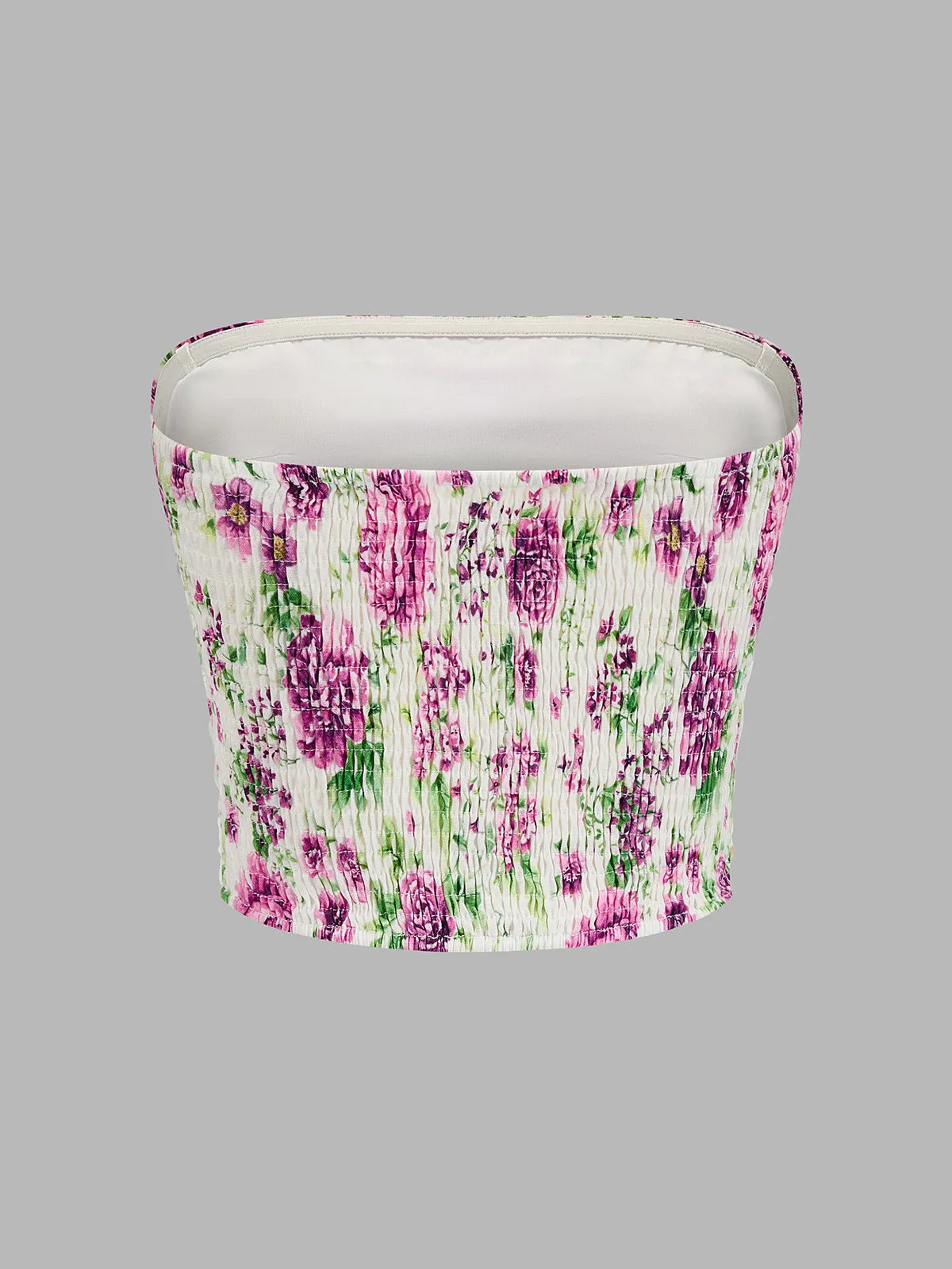 Ruched Floral Print Tube Crop Top sold by COMMENSE product image thumbnail 3