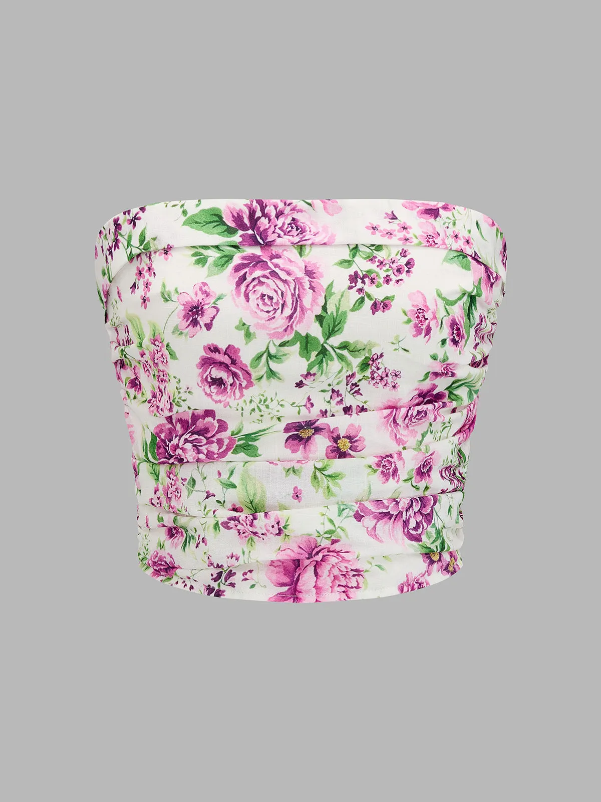 Ruched Floral Print Tube Crop Top sold by COMMENSE product image thumbnail 2