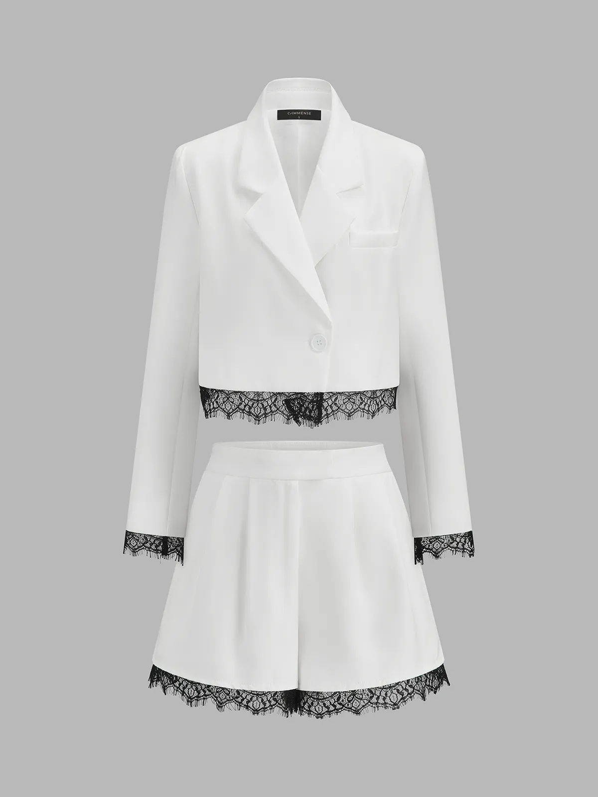 Lace Trim Cropped Blazer & Shorts Set sold by COMMENSE product image thumbnail 2