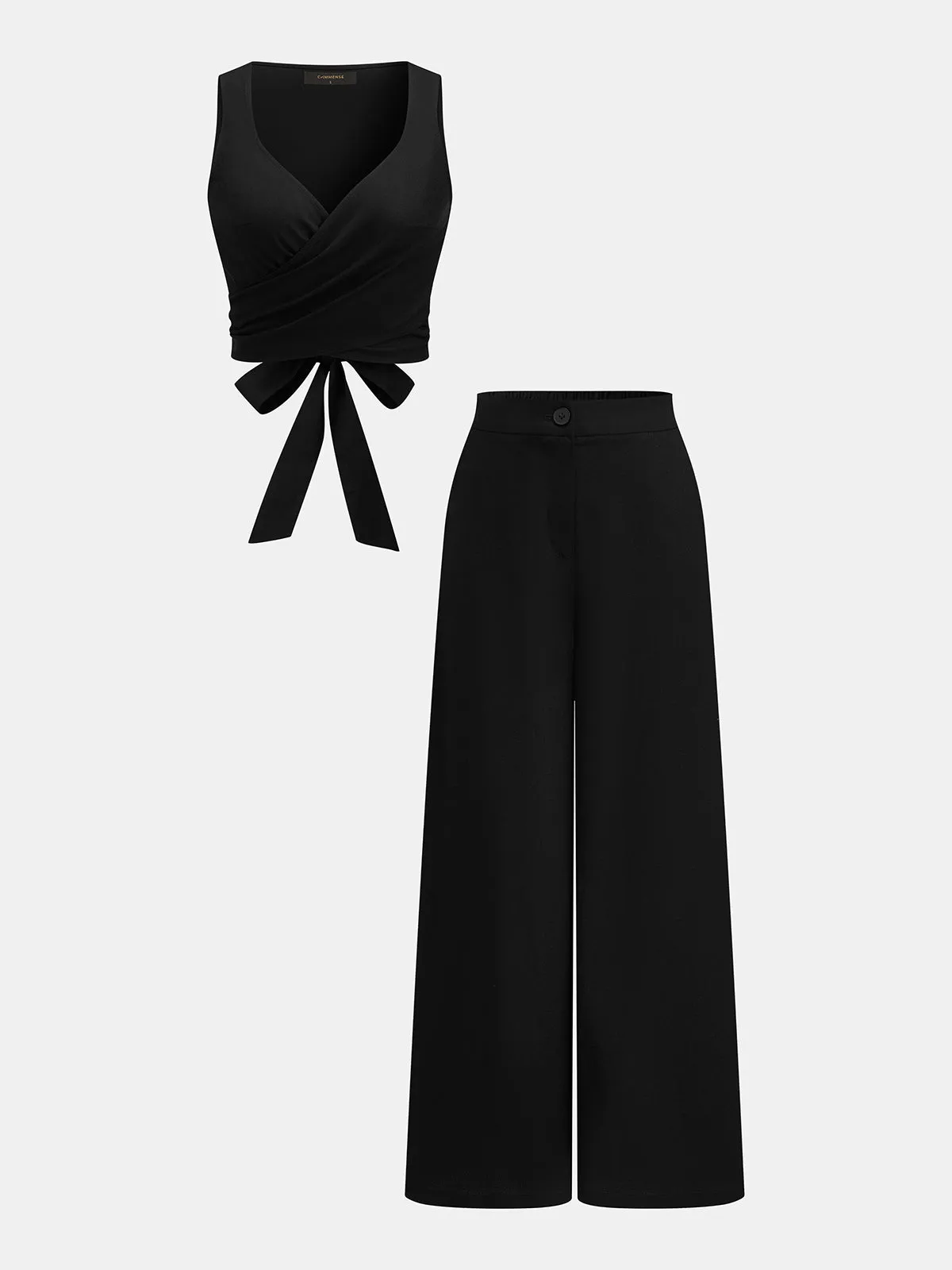 Linen Blend Tie-Back Top & Wide Leg Pants Set sold by COMMENSE product image thumbnail 2