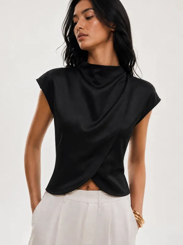 Draped Satin Cap Sleeve Blouse made by COMMENSE