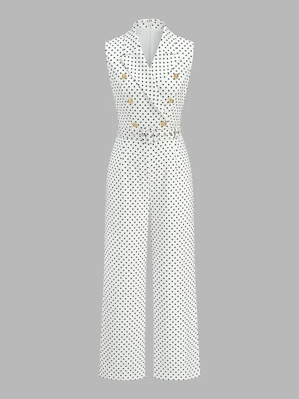 Polka Dot Double Breasted Belted Jumpsuit made by COMMENSE