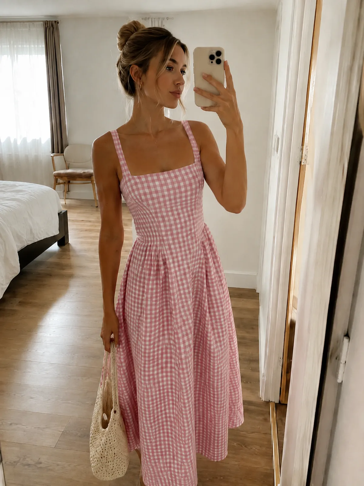 Plaid Smocked Bust Flare Vacation Sundress sold by COMMENSE product image thumbnail 2